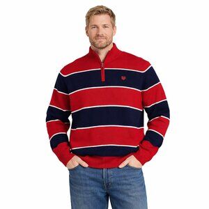Chaps Red Blue rugby Striped Grandpa Sweater Mens Size L Pullover Preppy